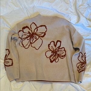 Rachel Zoe Beige Floral Turtleneck Sweater